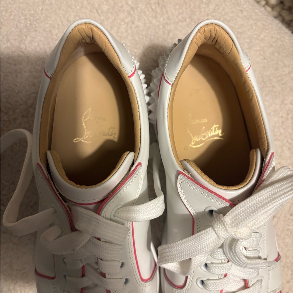 Authentic Christian Louboutin White and Pink Studded Sneakers 37.5 - Picture 3 of 12